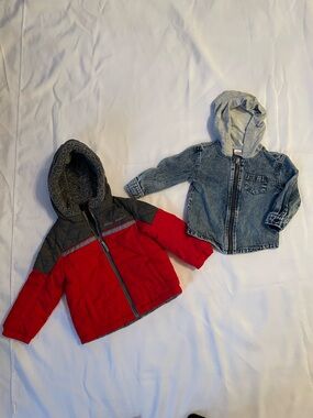 ZeroXposur Red/Gray Kids Puffer Jacket + Wonder Nation “Denim” Zip Top, Size 2T